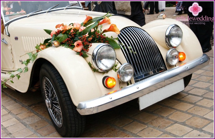 Finomított autó dekoráció egy esküvő során