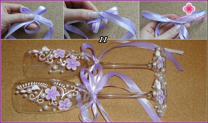 Wedding glasses with decoration ribbons