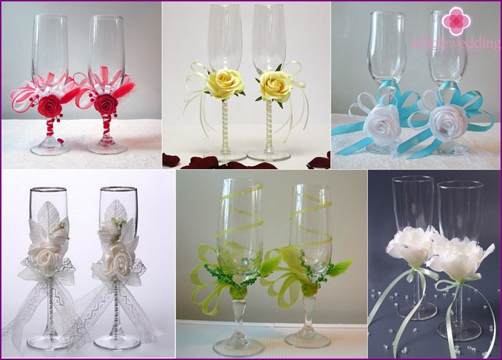 Examples of wedding glasses with ribbons