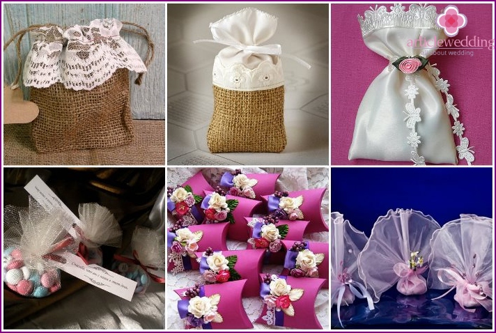 Varieties of bonbonniere bags for a wedding