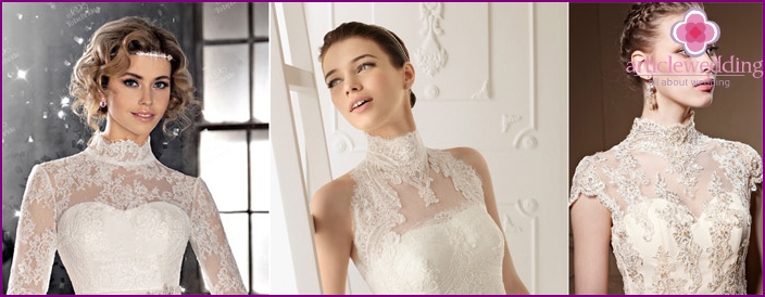 Stand-up collar in a wedding dress - self-sufficient decoration