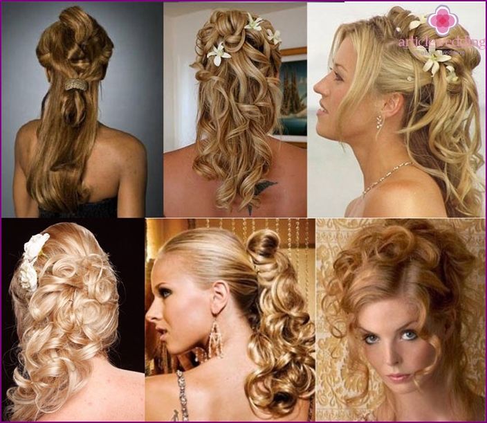 Laying from cascading curls to the brides