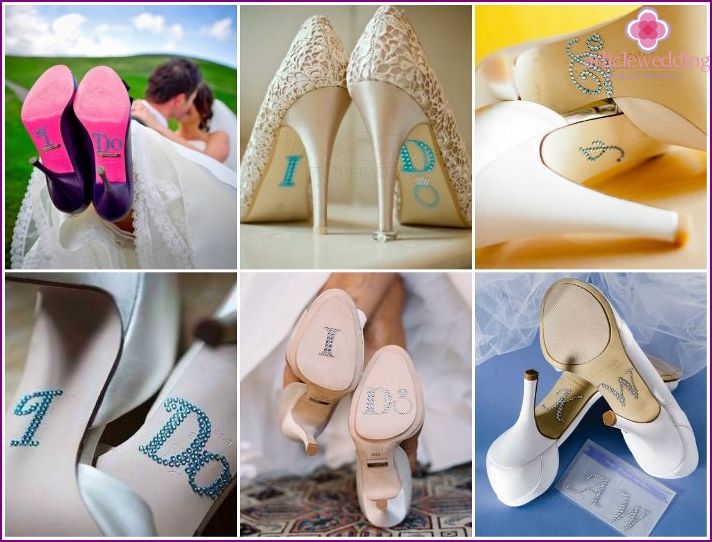 Decoration of the sole of the shoes of the bride and groom with rhinestones