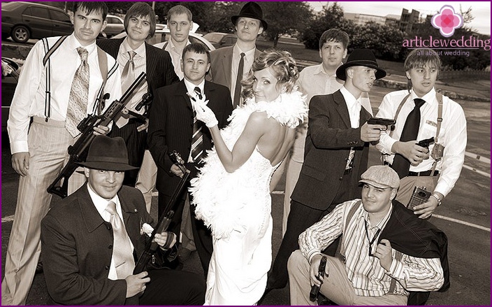 Black and white photo with a ceremony in retro style