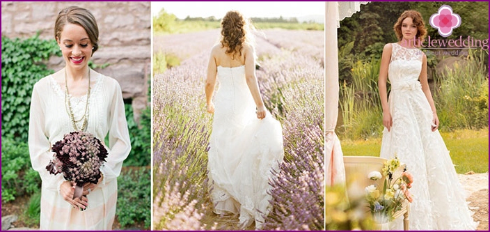 Fashionable dresses of the bride in the Provence style