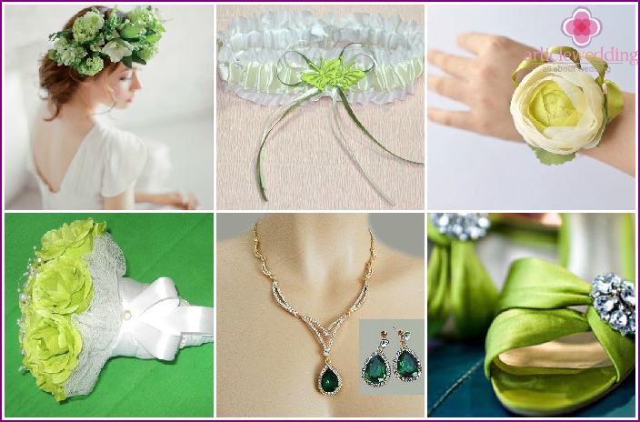 Accessories for the bride to green alongside