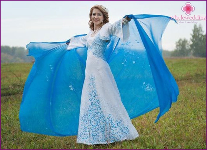 Blue Slavic style wedding dress