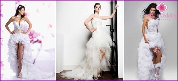 The image of the bride and groom: an outfit with an asymmetric skirt