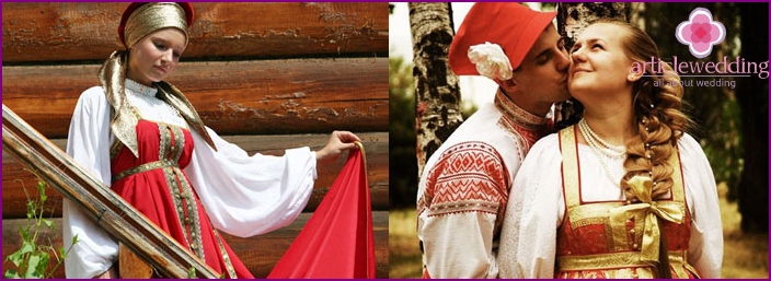 Vêtements anciens pour la mariée dans un style folklorique