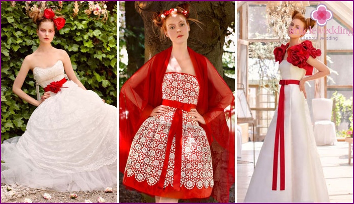Red belt-bow: a bright accent for the bride
