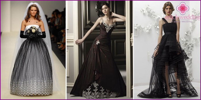 Models of dresses of black color for the bride and groom