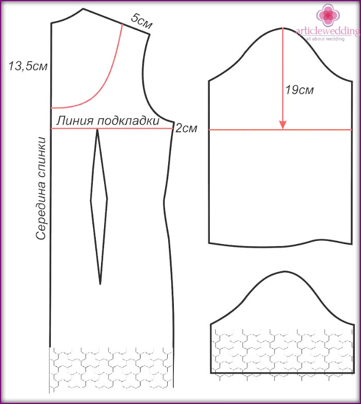 Pattern of a back and sleeves of lace wedding attire