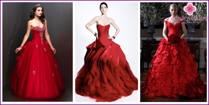 Bruden i en röd magnifik klänning