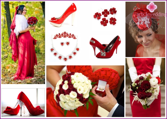 Red and white newlywed accessories