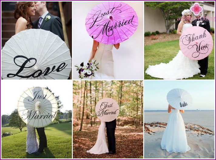Umbrellas for wedding with inscriptions