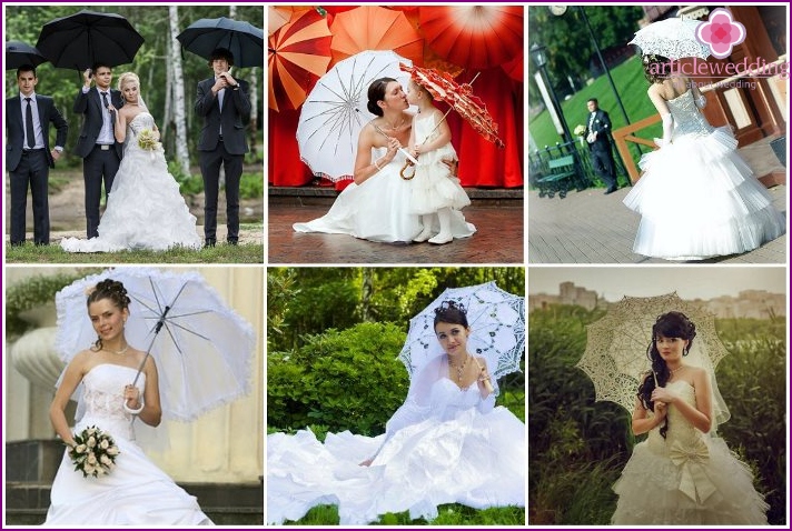 Come abbinare un abito da sposa a un ombrello