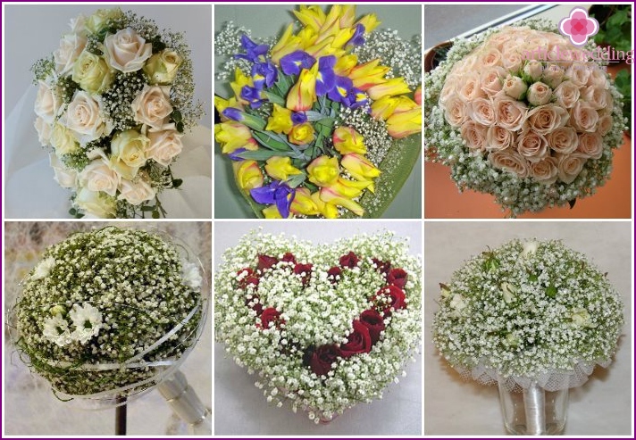 Examples of wedding bouquets with gypsophila