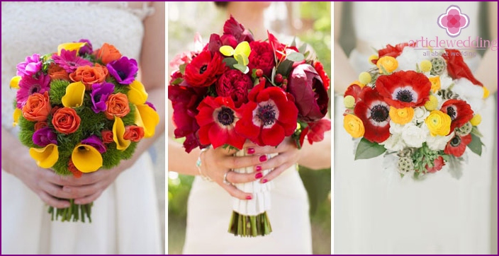 Bouquets de mariage délicats de différentes couleurs