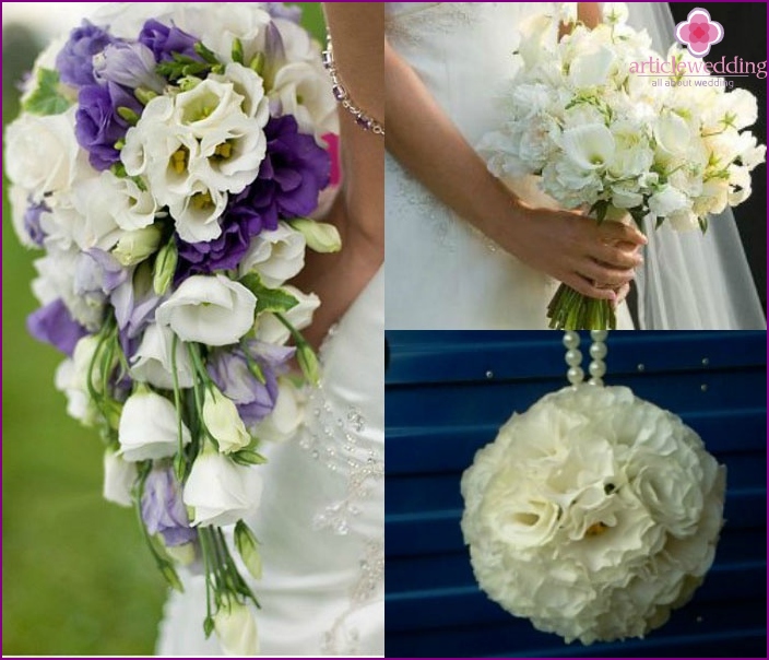 รูปแบบของช่อดอกไม้งานแต่งงานด้วย eustoma