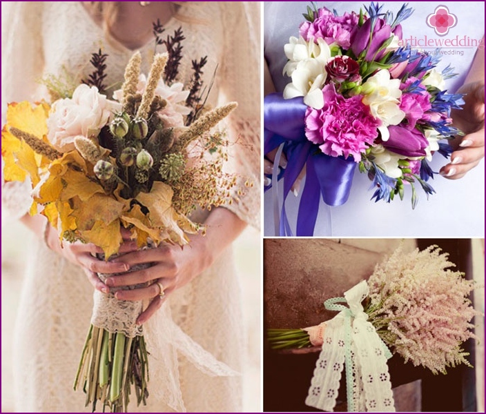 Decorated field bouquets for a wedding