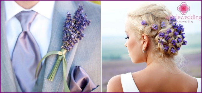 Groom's boutonniere with lavender