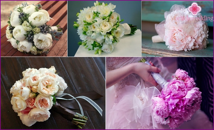 Peonies and peony roses in wedding bouquets