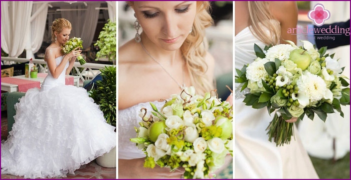 زهور زفاف العروس مع الفواكه الخضراء