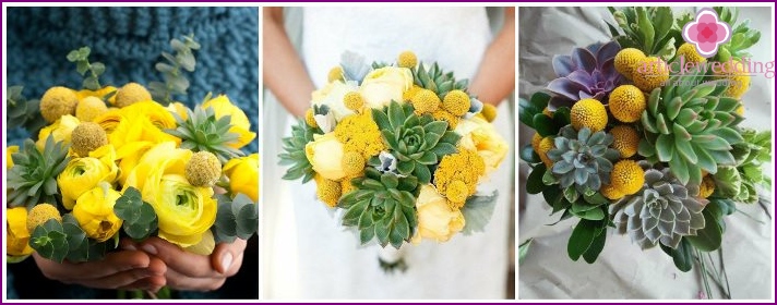 Accessoire floral pour la mariée de craspedia et succulent