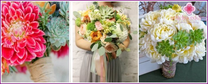Bridal bouquet of dahlias and succulents