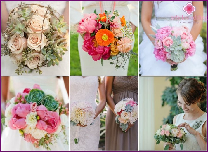 Bouquets with succulents for a wedding.