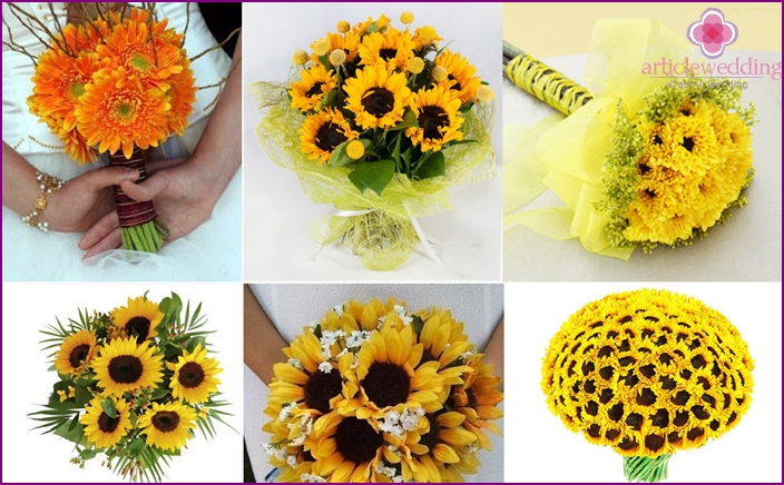 Golden sunflowers in monobouquet