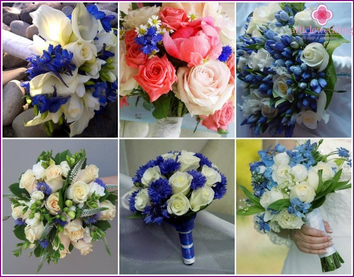 Roses avec bleuets pour la mariée