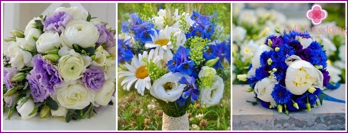 Bouquet d'eustomes et de bleuets pour la mariée