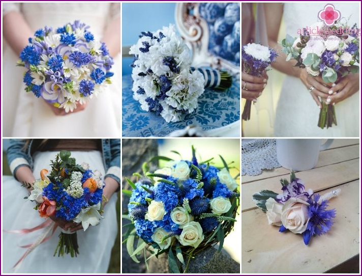 Field cornflowers in a newlywed's floral accessory