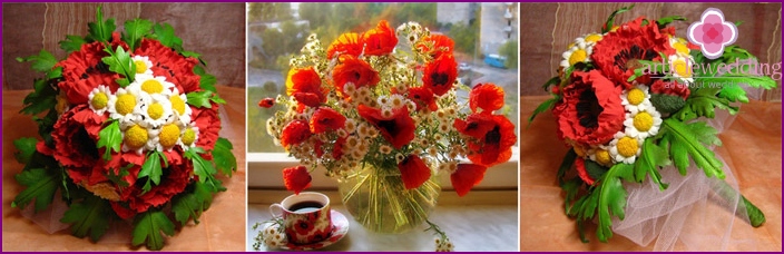 Daisies and poppies - a nice bouquet for a wedding