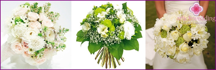 The combination of chrysanthemums and freesia for the bride