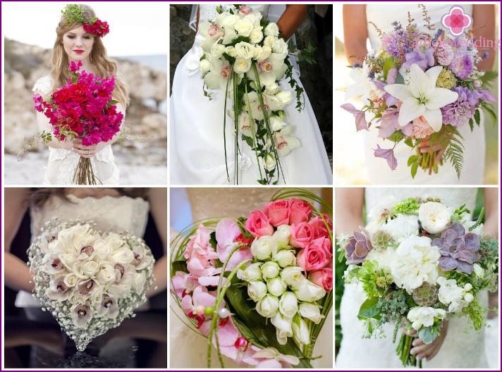 Structural floral arrangements in the image of the bride and groom