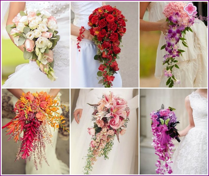 Drop-down flower arrangement for the bride