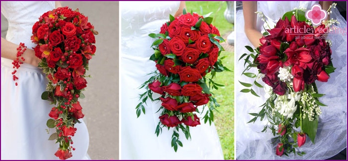 Bouquet de mariée en cascade rouge