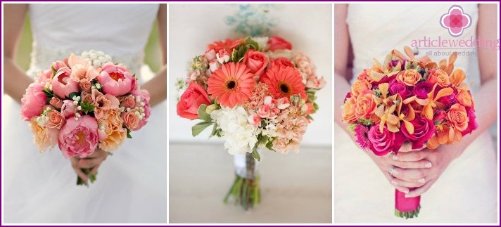 A variety of wedding bouquets in pink colors