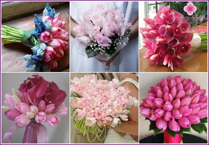 Pink tulips in a newlywed flower arrangement