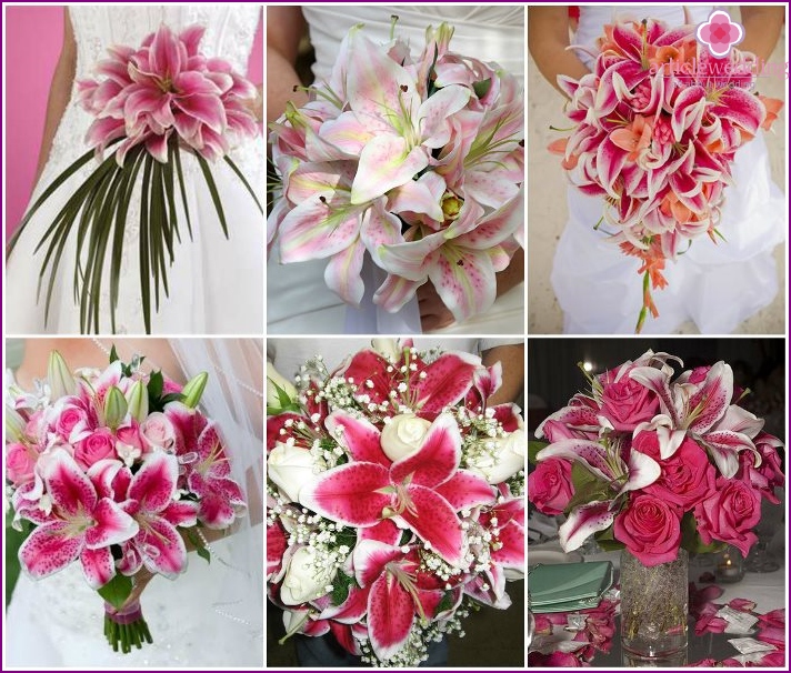 White and pink lilies in a newlywed bouquet