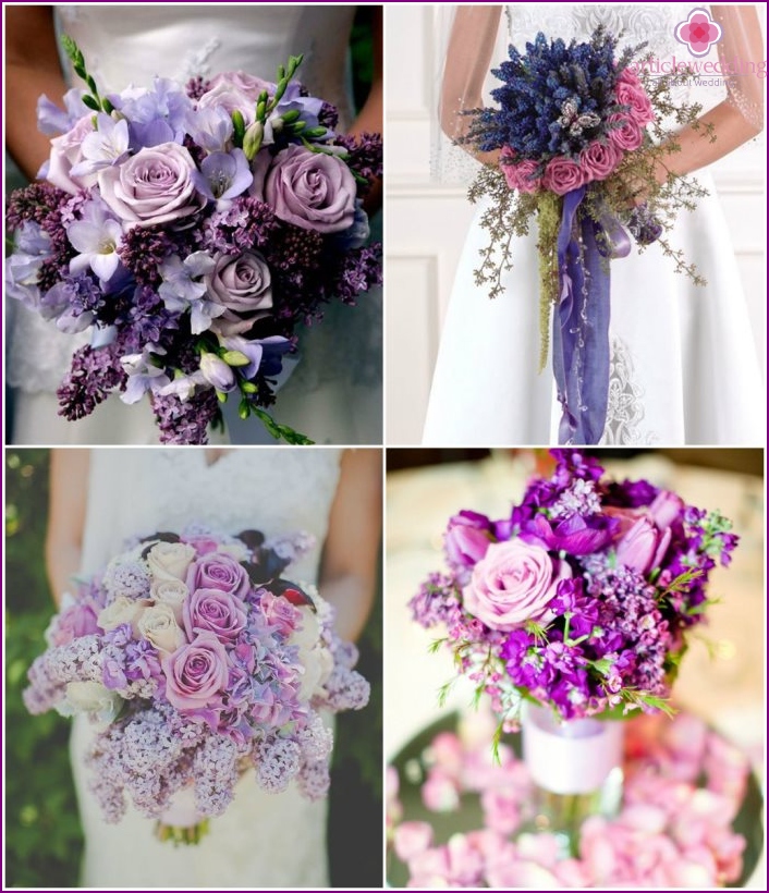 Bouquet de mariée avec roses et lilas