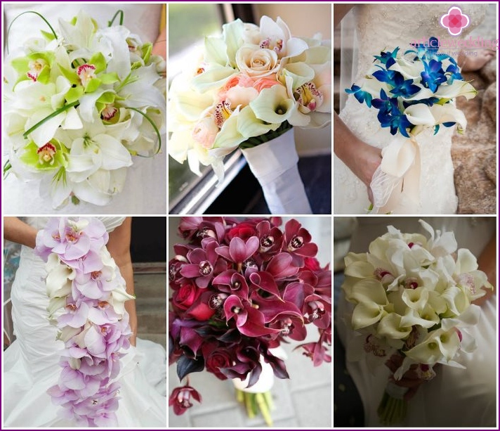 Bouquet da sposa con phalaenopsis e callas