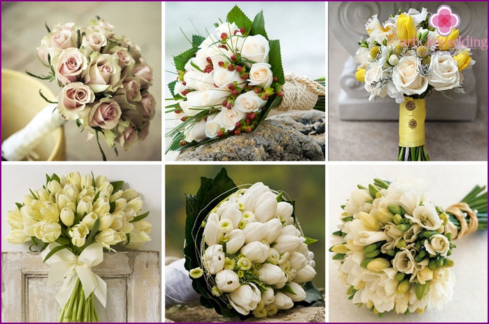 Bouquet de mariée de printemps en vert et crème