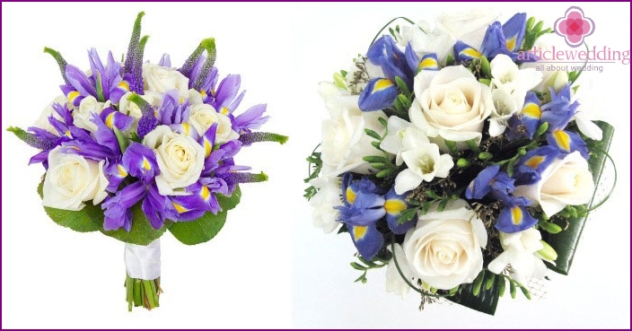 Roses in the iris bouquet of the bride