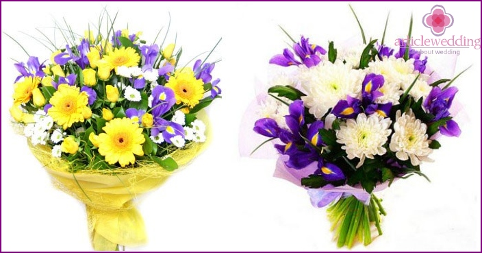 Gerberas and irises in the image of a bride