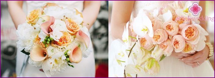 Forms of wedding bouquets for the bride