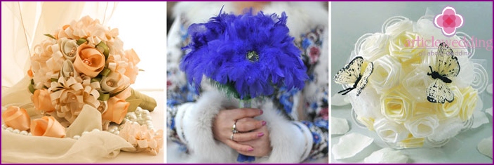 Bridal bouquet of feathers and ribbons