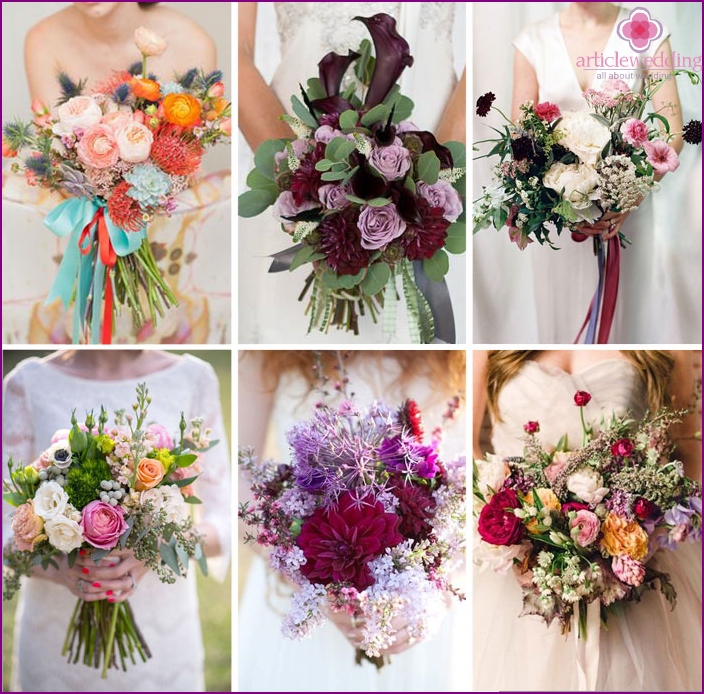 Disheveled bouquets of the bride